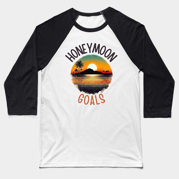Honeymoon Goals Tropical Vintage Sunset Baseball T-Shirt by Doodle and Things